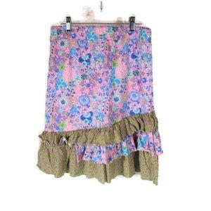 Fit & Flitter Skirt Floral Ruffled Cotton Women's Size Small Multi Color
